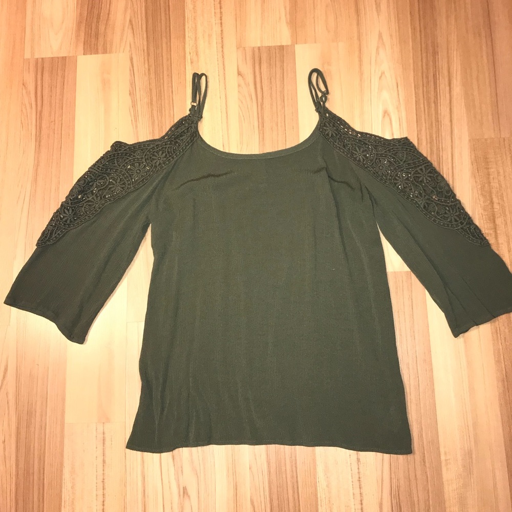 Olive Green Cold Shoulder Top with lace
